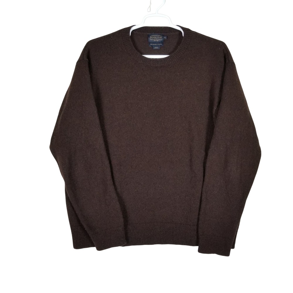 Pendleton Sweater Mens XXL Brown Washable Wool Crewneck Long Sleeve Pullover